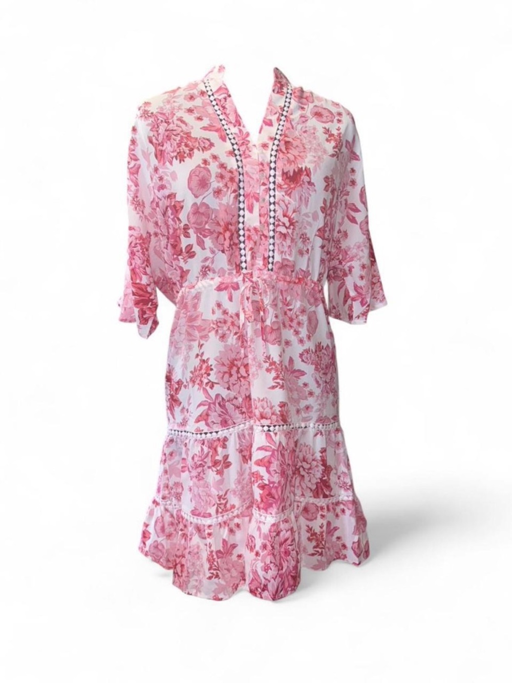Petal & Pup Pink Floral Tiered Dress with Lace Detail